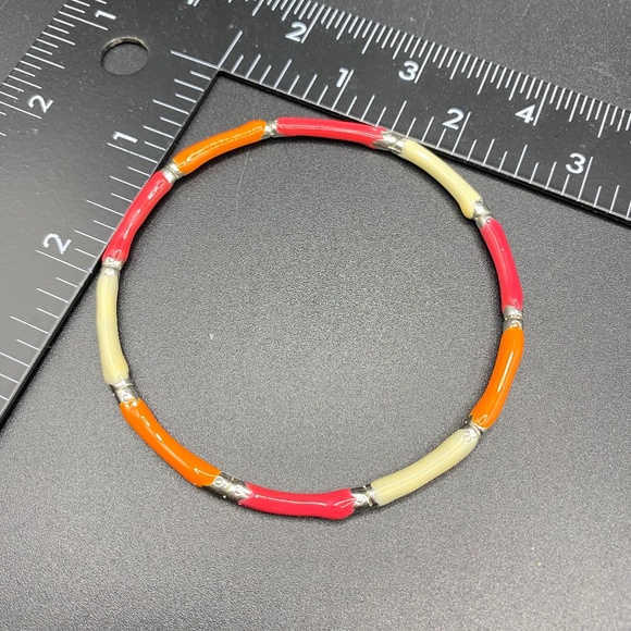 Bracelet Bangle Lot Of 3 Glass Bangle Enamel Hinged Green Orange Casual Bundle - Picture 2 of 8